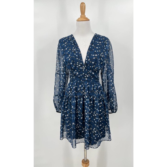 KARINA GRIMALDI Olga Mini Dress Womens Small Blue Mood Floral Lace Up - Picture 4 of 14